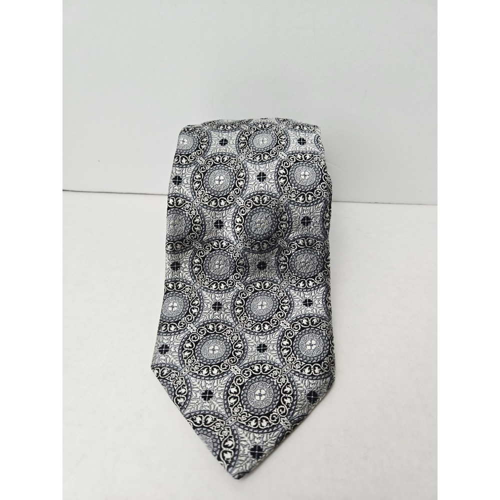 IKE Behar Men's‎ Tie New York black silver pattern %100 silk